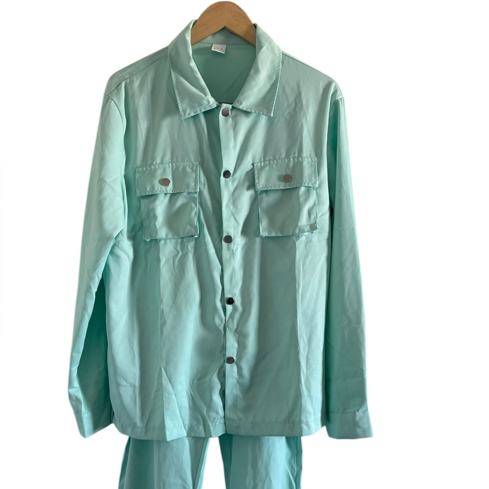 Men's Light Green Two Piece Set Shirt + Jacket Size L
